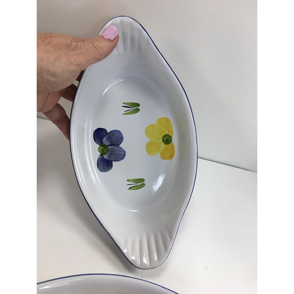 Set of 2 Maxam Italian Daisy 10 3/4" Augratin Gratin Baking Dishes Oven to Table - Picture 2 of 5